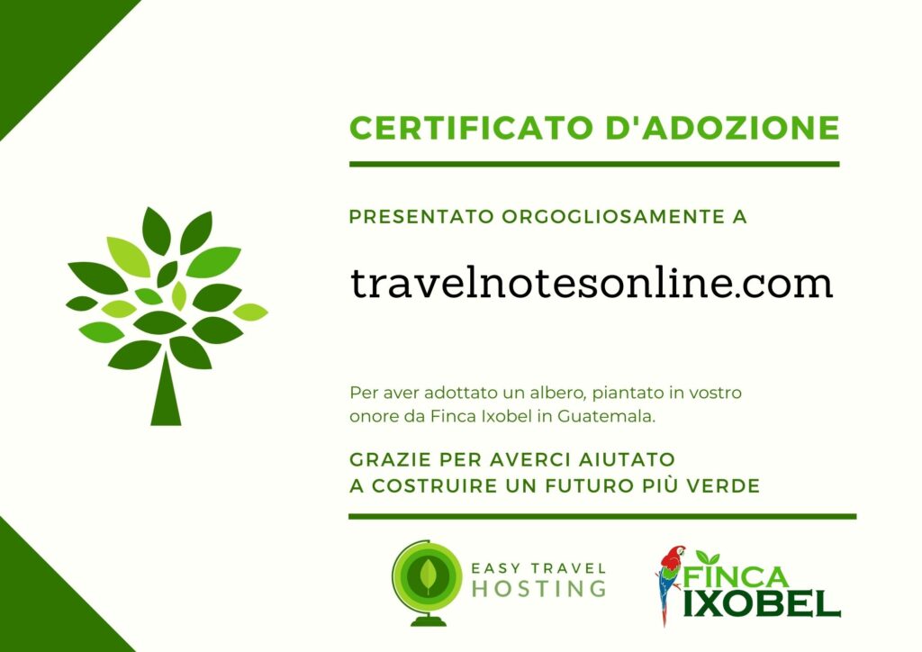 Certificate: travel notes planted a tree in Guatemala